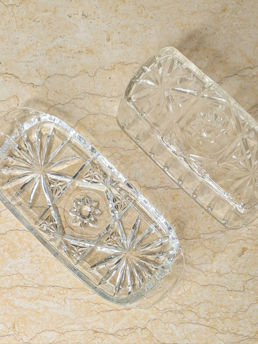 Vintage Anchor Hawking Prescut Clear Glass Star & Fan Design Butter Dish & Cover